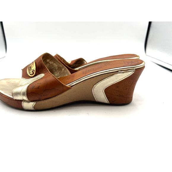 Alvero Martini 1A Sandal Wedge Gold Brown Leather Made In Italy Womans Size 8.5 - Picture 2 of 6